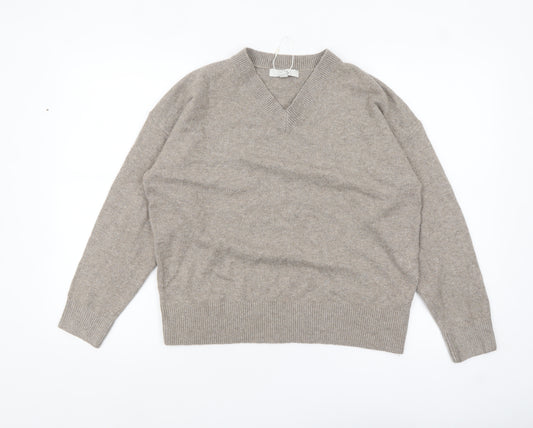 Marks and Spencer Womens Beige V-Neck Wool Blend Jumper M