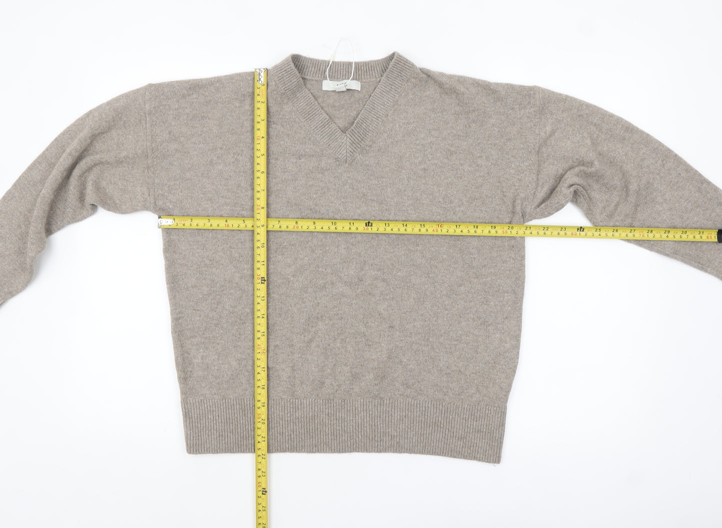 Marks and Spencer Womens Beige V-Neck Wool Blend Jumper M