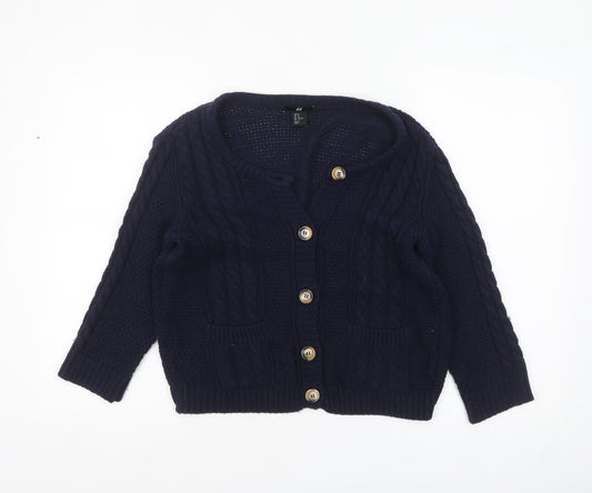 H&M Women's Blue Cotton Acrylic V-Neck Cable Knit Cardigan Size 12