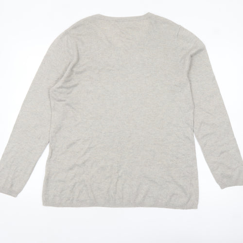 Canda Women's Beige Sequin Cat Pullover Jumper Size M