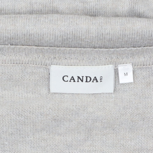 Canda Women's Beige Sequin Cat Pullover Jumper Size M