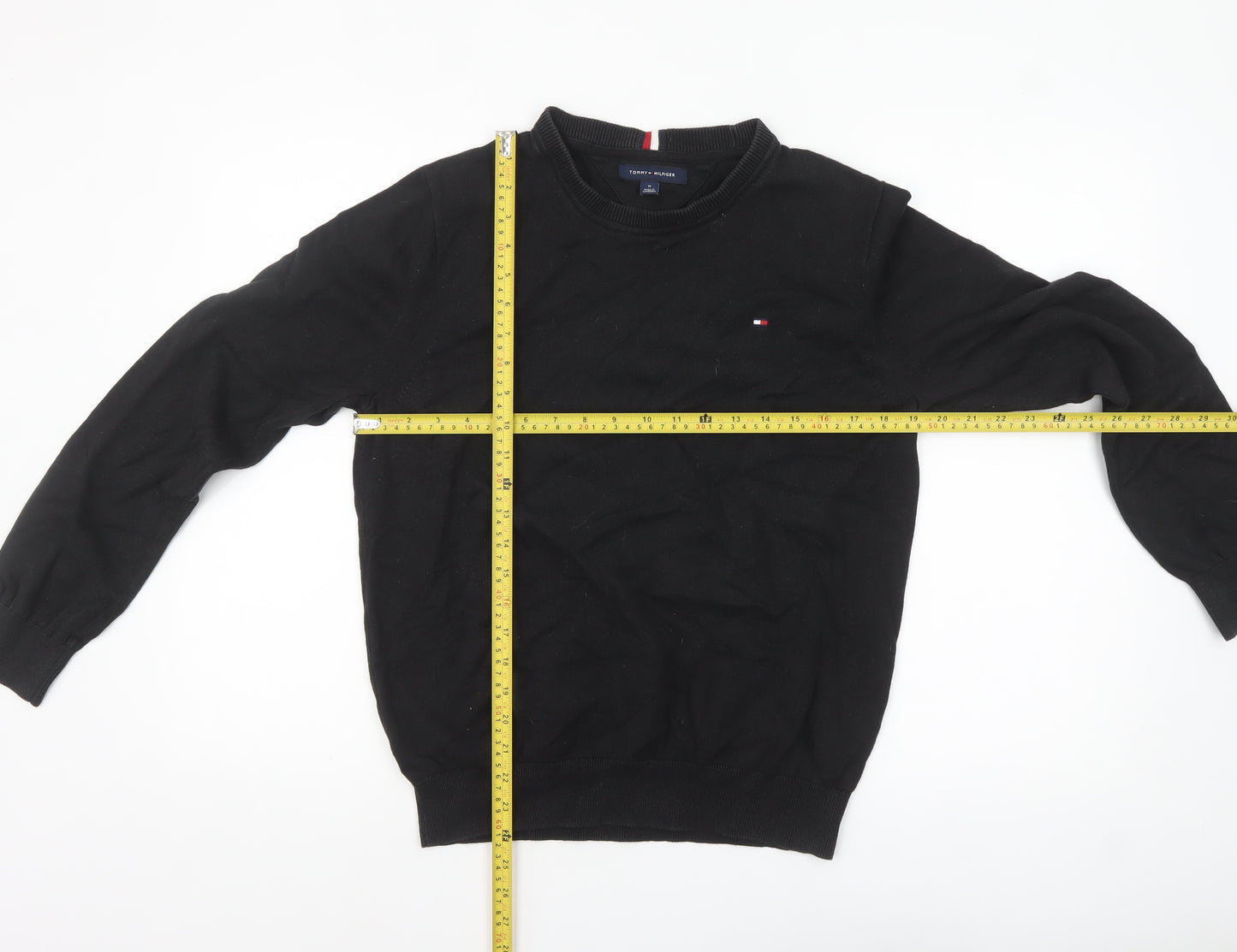 Tommy Hilfiger Men's Black Cotton Crew Neck Pullover Jumper M