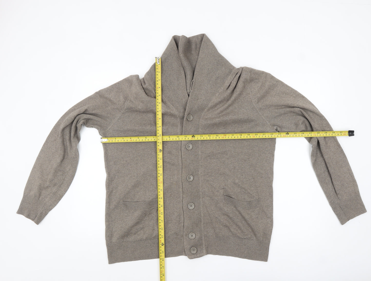 Gap Men's Beige Cotton Shawl Collar Cardigan L Classic Fit