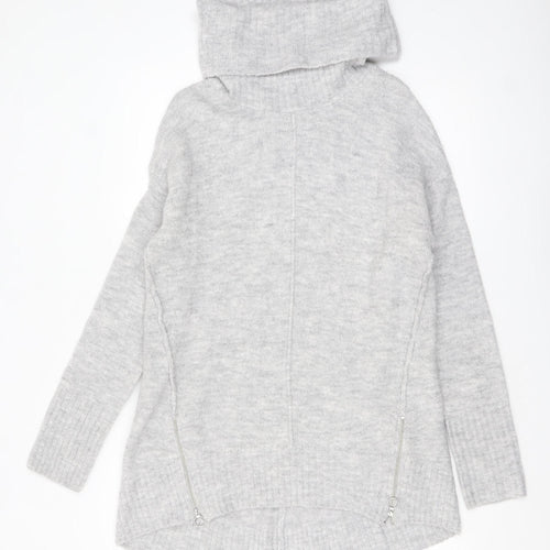 F&F Womens Grey Cowl Neck Chunky Knit Pullover Jumper Size 14