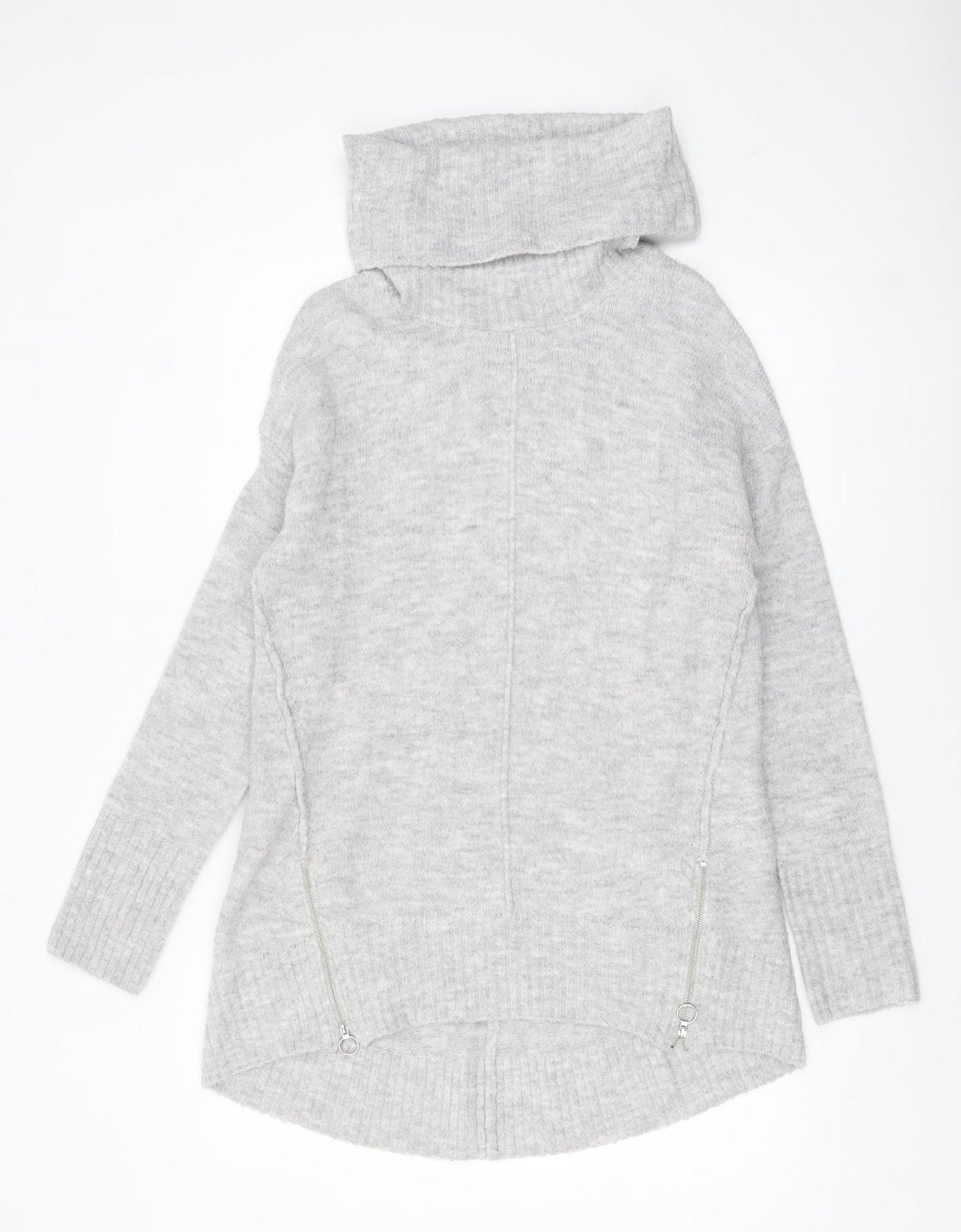F&F Womens Grey Cowl Neck Chunky Knit Pullover Jumper Size 14