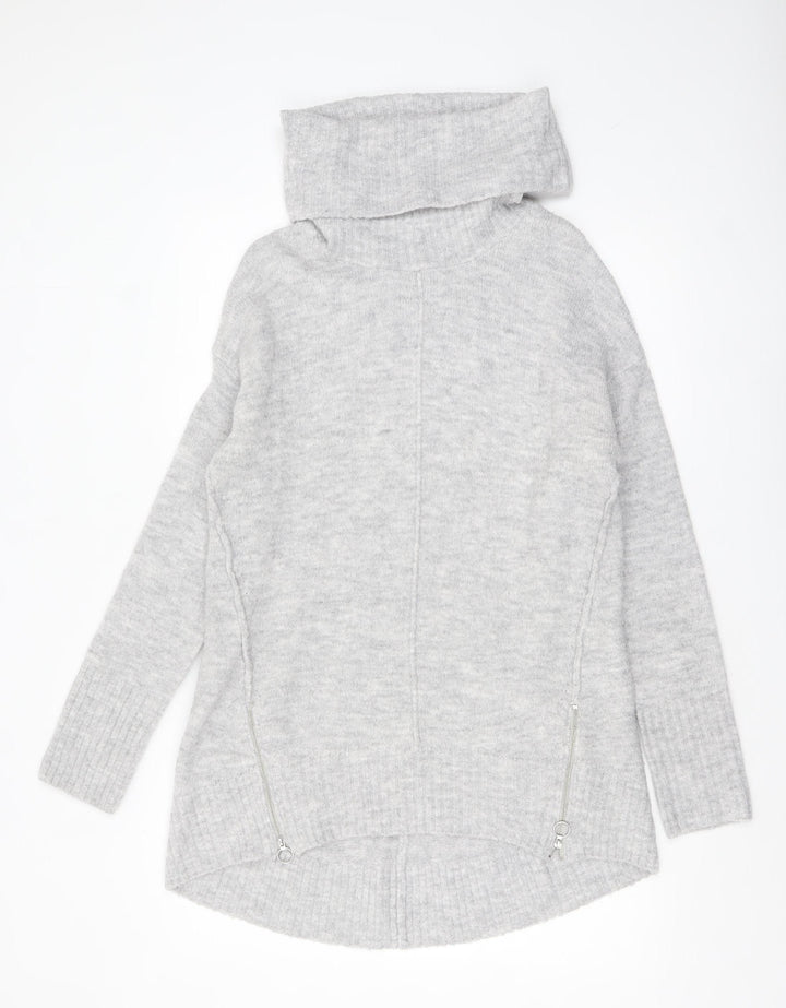 F&F Womens Grey Cowl Neck Chunky Knit Pullover Jumper Size 14