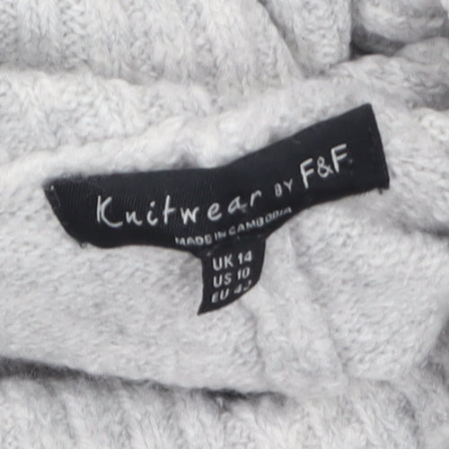 F&F Womens Grey Cowl Neck Chunky Knit Pullover Jumper Size 14