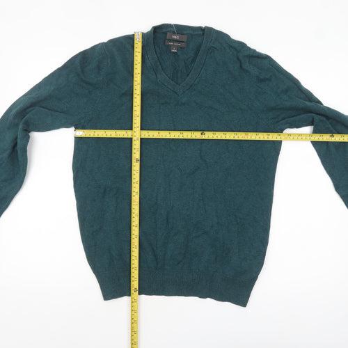 Marks and Spencer Men's Green V-Neck Cotton Jumper Size M