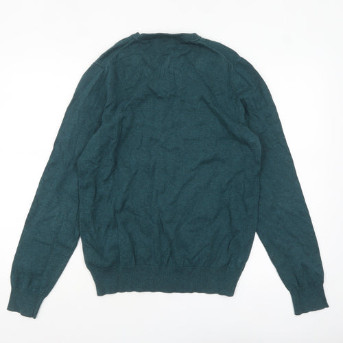 Marks and Spencer Men's Green V-Neck Cotton Jumper Size M