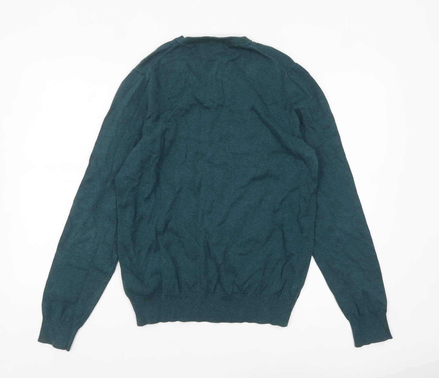 Marks and Spencer Men's Green V-Neck Cotton Jumper Size M