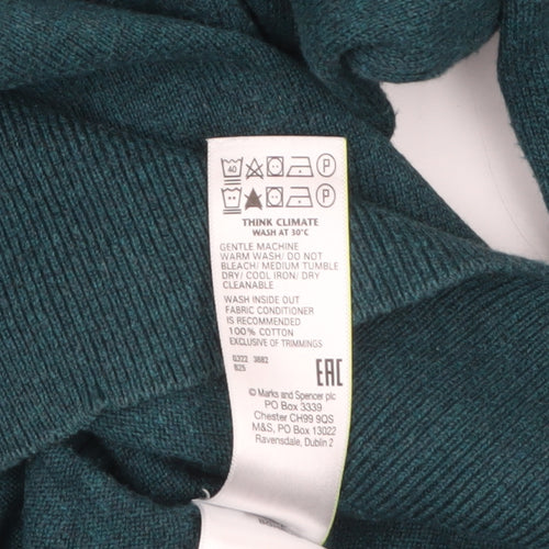 Marks and Spencer Men's Green V-Neck Cotton Jumper Size M