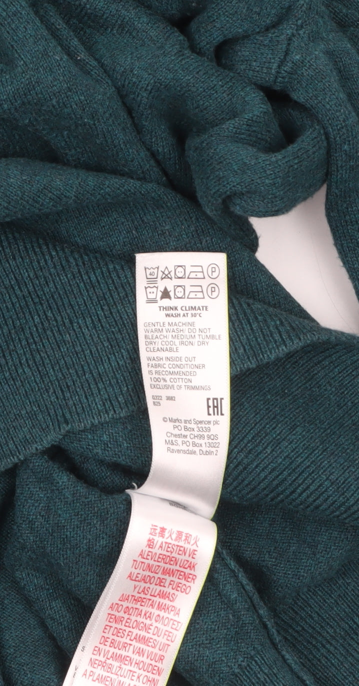 Marks and Spencer Men's Green V-Neck Cotton Jumper Size M