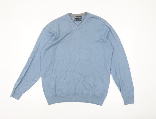 Marks and Spencer Autograph Men's Blue V-Neck Jumper Medium Cotton Cashmere