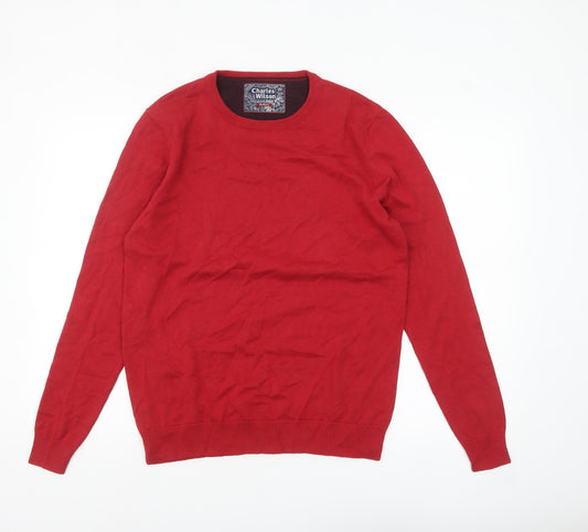 Charles Wilson Men's Red Cotton Crew Neck Pullover Jumper Medium