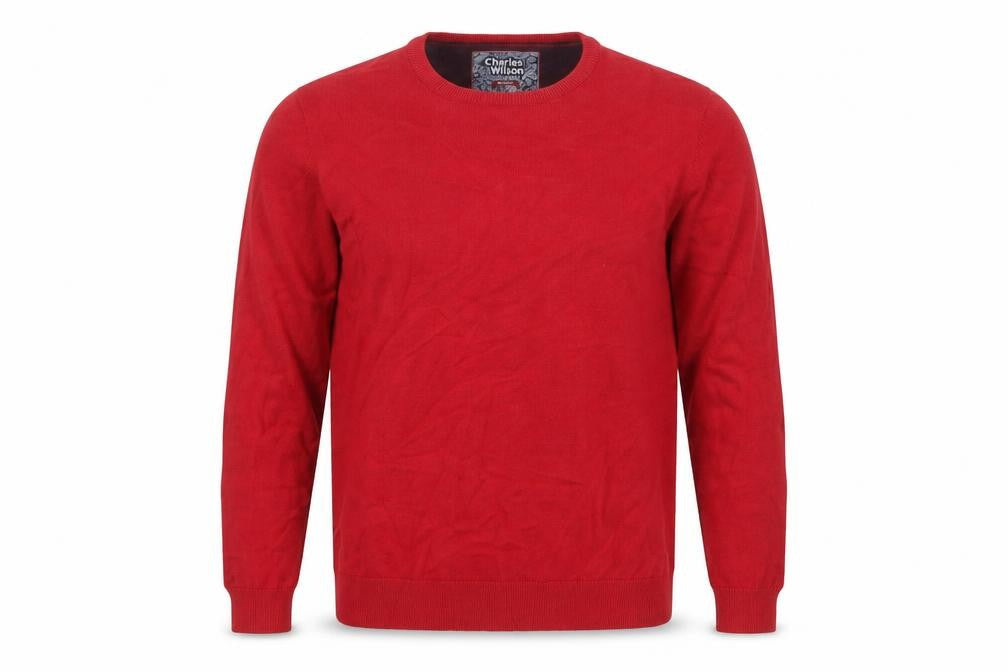 Front view of Charles Wilson Men's Red Cotton Crew Neck jumper Medium