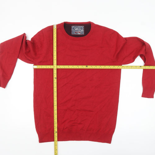 Charles Wilson Men's Red Cotton Crew Neck Pullover Jumper Medium