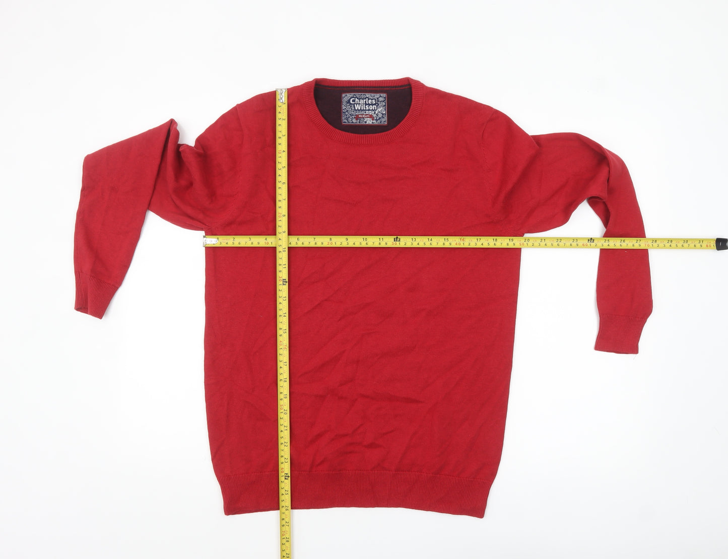 Charles Wilson Men's Red Cotton Crew Neck Pullover Jumper Medium