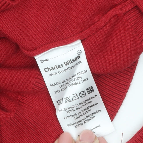 Charles Wilson Men's Red Cotton Crew Neck Pullover Jumper Medium