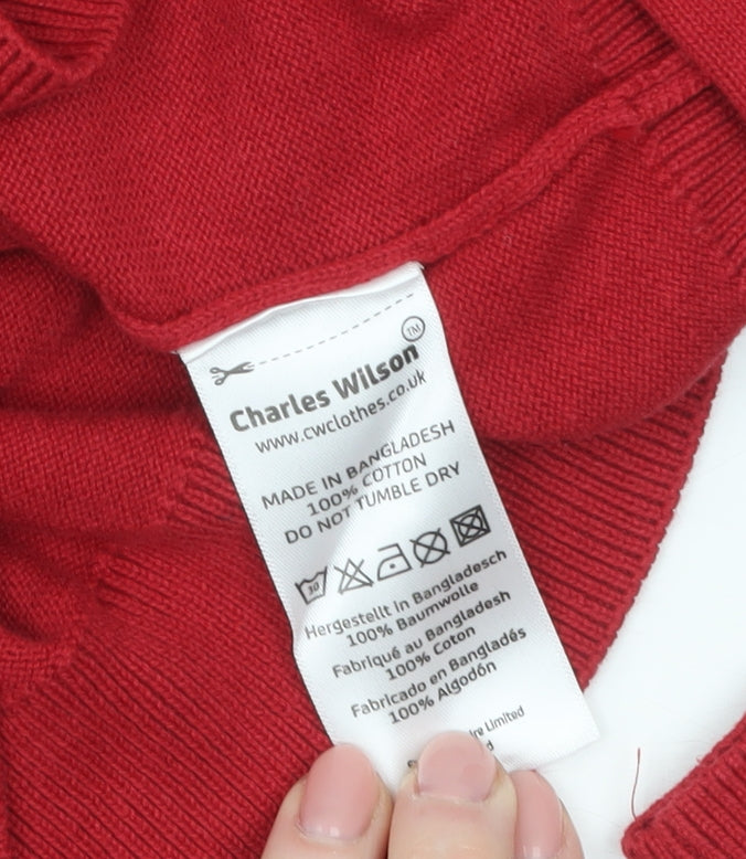 Charles Wilson Men's Red Cotton Crew Neck Pullover Jumper Medium