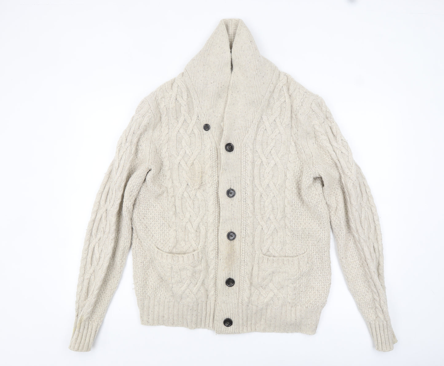 Gap Men's Beige Wool Blend Cable Knit Shawl Cardigan Size M
