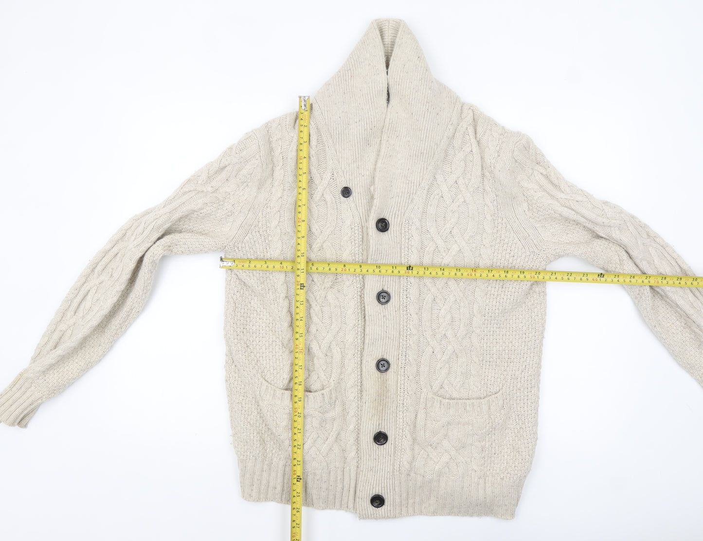 Gap Men's Beige Wool Blend Cable Knit Shawl Cardigan Size M