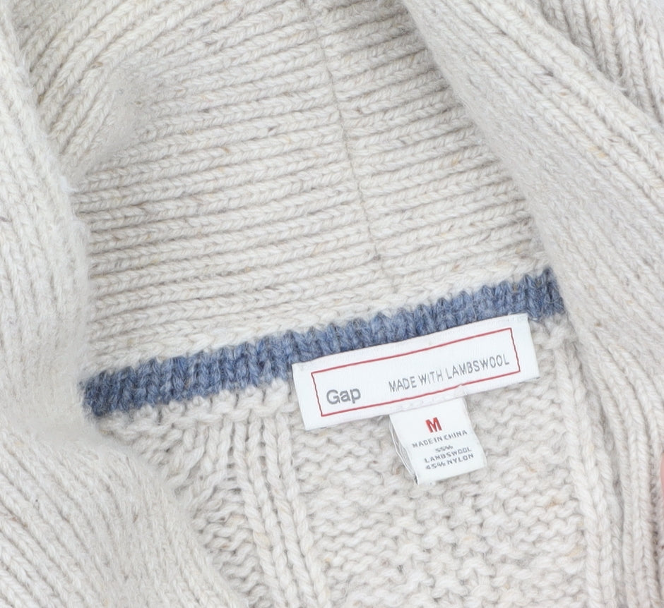 Gap Men's Beige Wool Blend Cable Knit Shawl Cardigan Size M