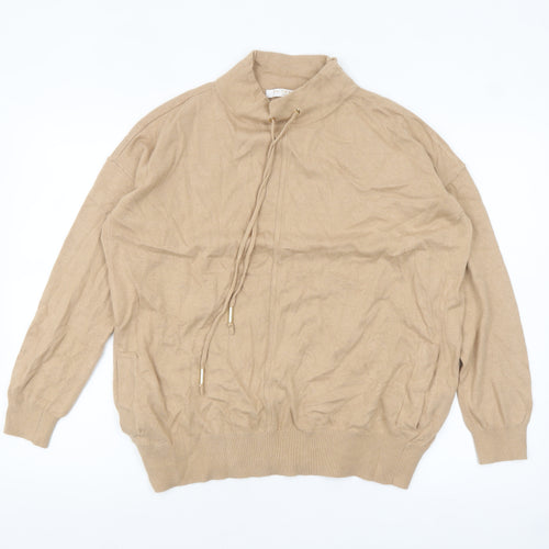 Next Women Beige Mock Neck Lambswool Blend Pullover Jumper Size 14
