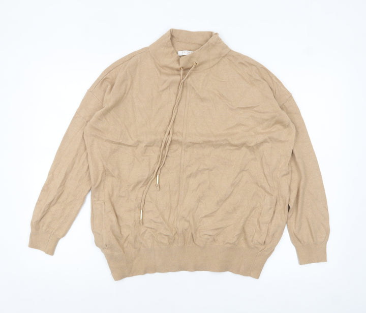 Next Women Beige Mock Neck Lambswool Blend Pullover Jumper Size 14