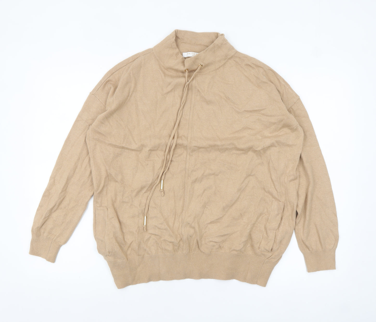 Next Women Beige Mock Neck Lambswool Blend Pullover Jumper Size 14
