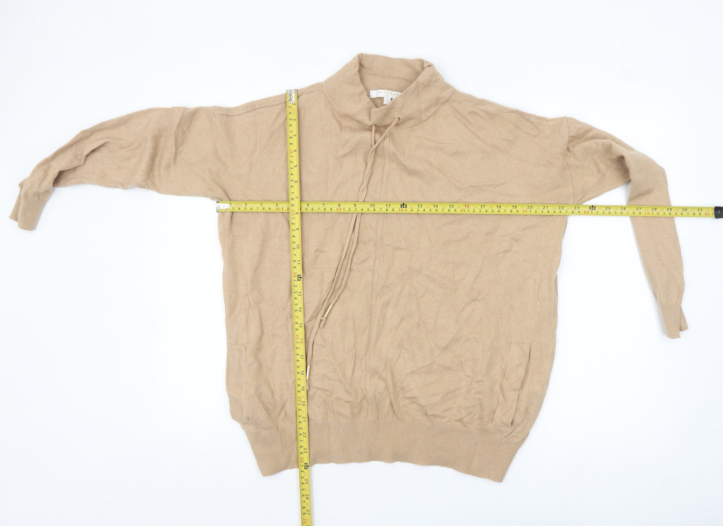 Next Women Beige Mock Neck Lambswool Blend Pullover Jumper Size 14