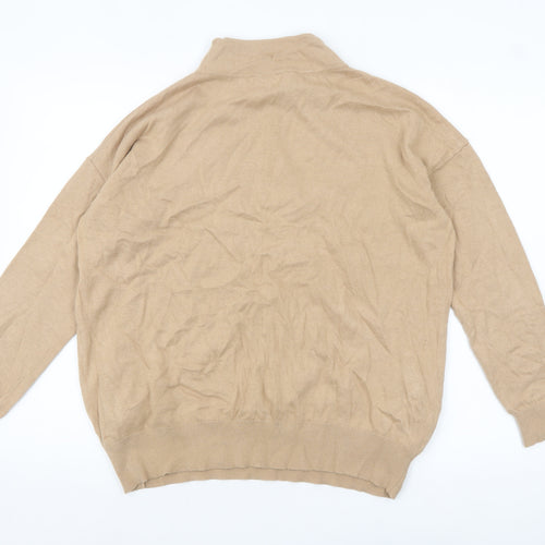 Next Women Beige Mock Neck Lambswool Blend Pullover Jumper Size 14