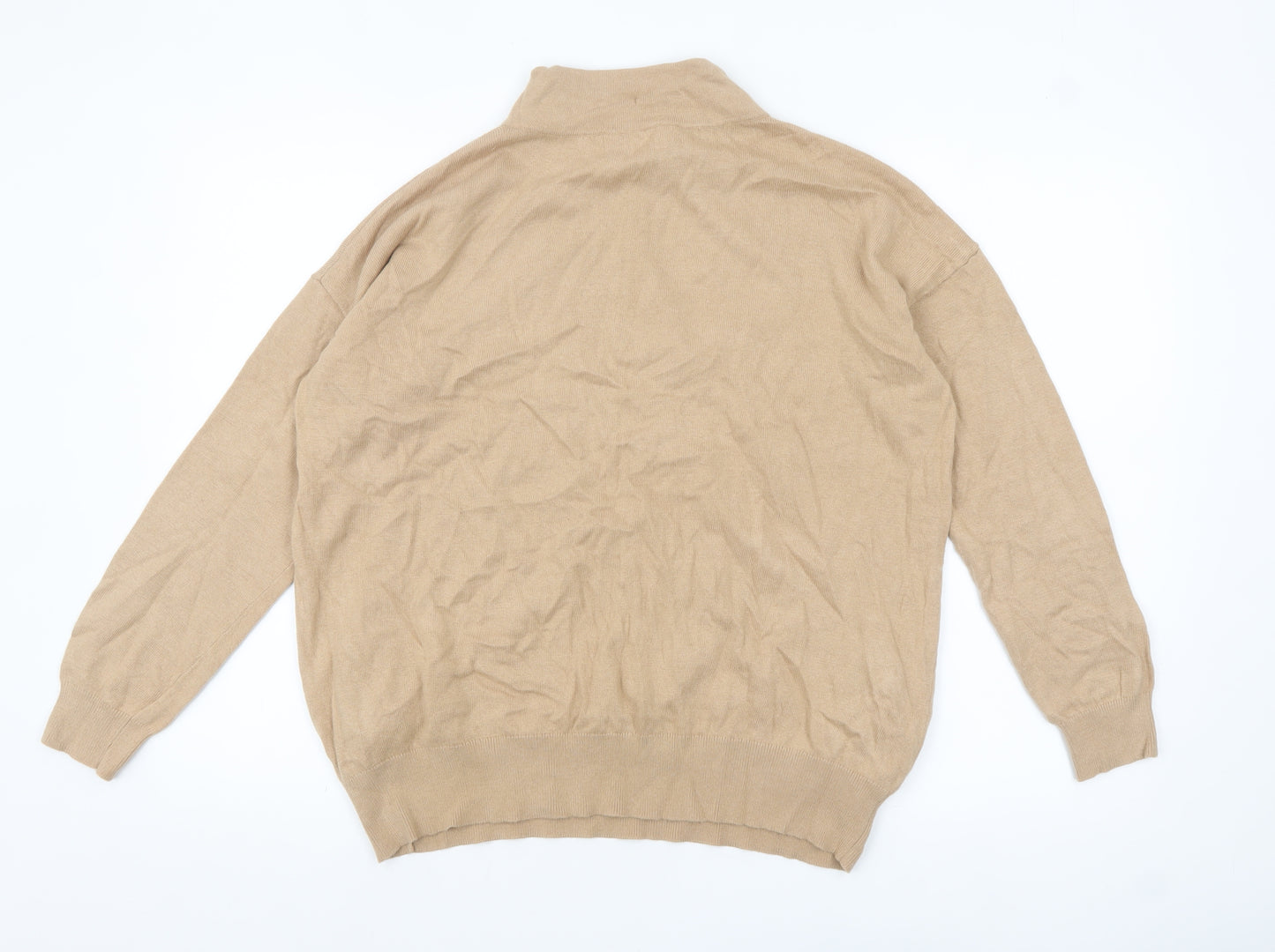 Next Women Beige Mock Neck Lambswool Blend Pullover Jumper Size 14