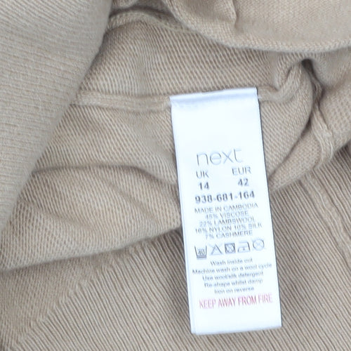 Next Women Beige Mock Neck Lambswool Blend Pullover Jumper Size 14