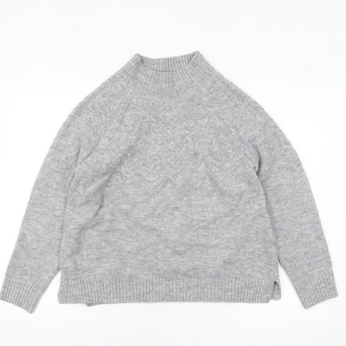 Tu Women Grey Mock Neck Cable-Knit Jumper Size 12