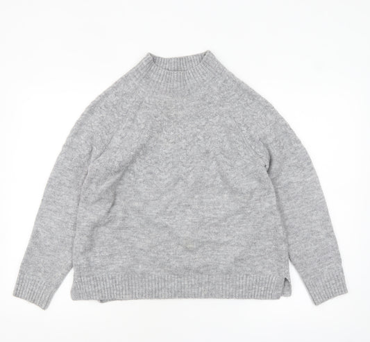 Tu Women Grey Mock Neck Cable-Knit Jumper Size 12