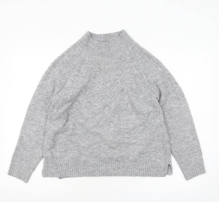 Tu Women Grey Mock Neck Cable-Knit Jumper Size 12