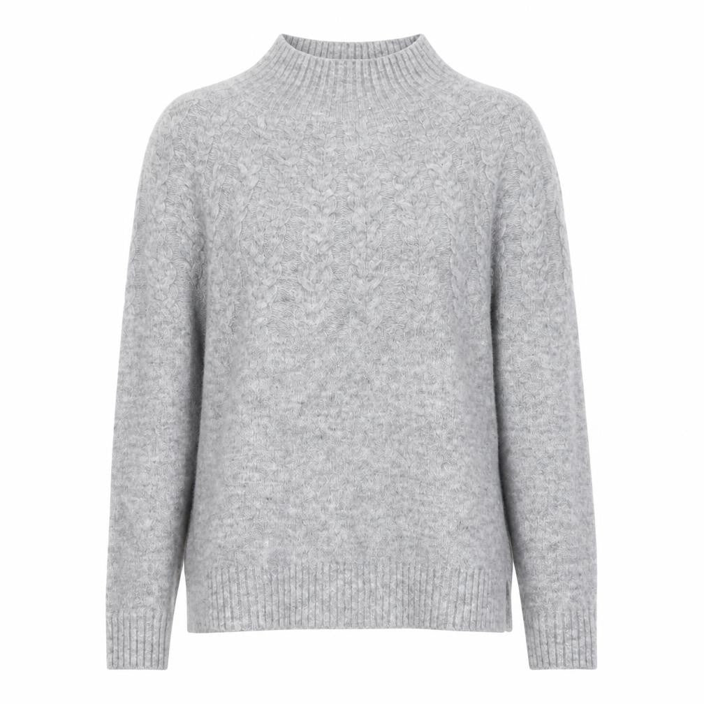 Front view of Tu Women Grey Mock Neck Cable-Knit Jumper, size 12
