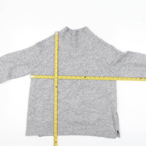 Tu Women Grey Mock Neck Cable-Knit Jumper Size 12