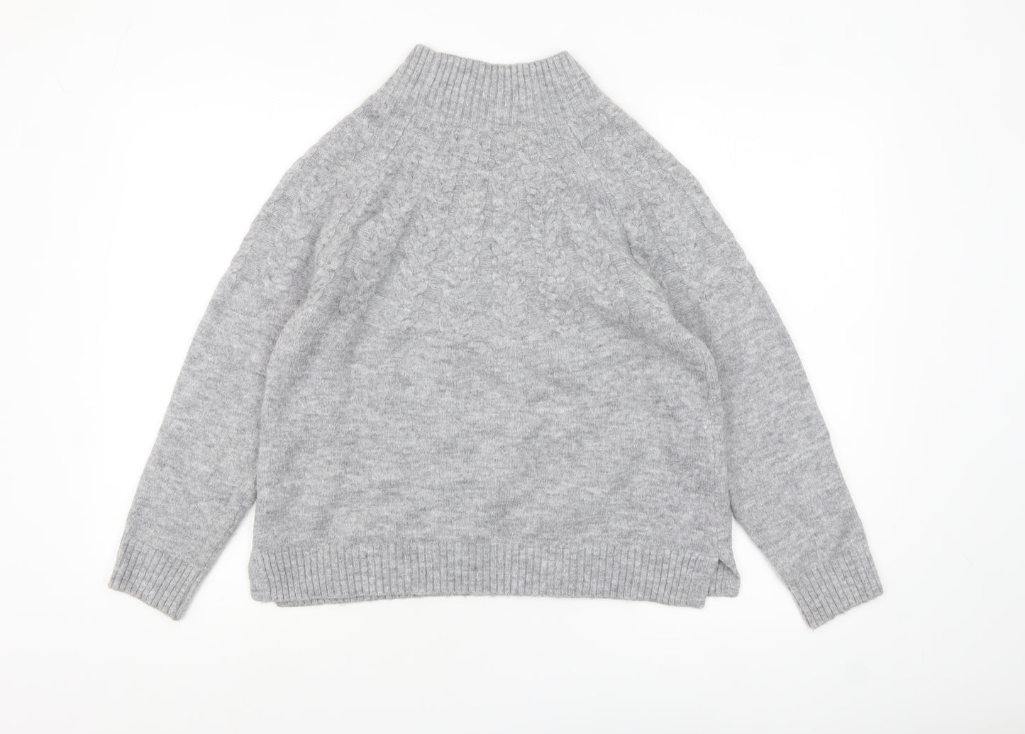 Tu Women Grey Mock Neck Cable-Knit Jumper Size 12