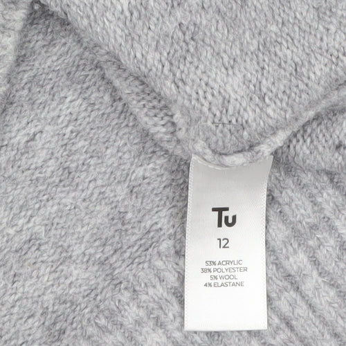 Tu Women Grey Mock Neck Cable-Knit Jumper Size 12