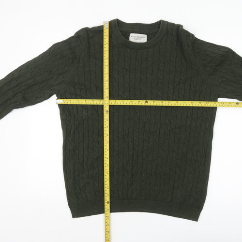 Racing Green Men’s Green Cable-Knit Cotton Jumper Size L