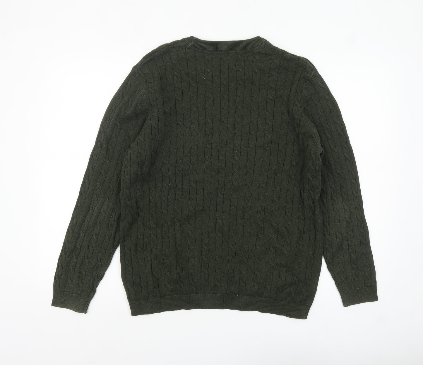 Racing Green Men’s Green Cable-Knit Cotton Jumper Size L