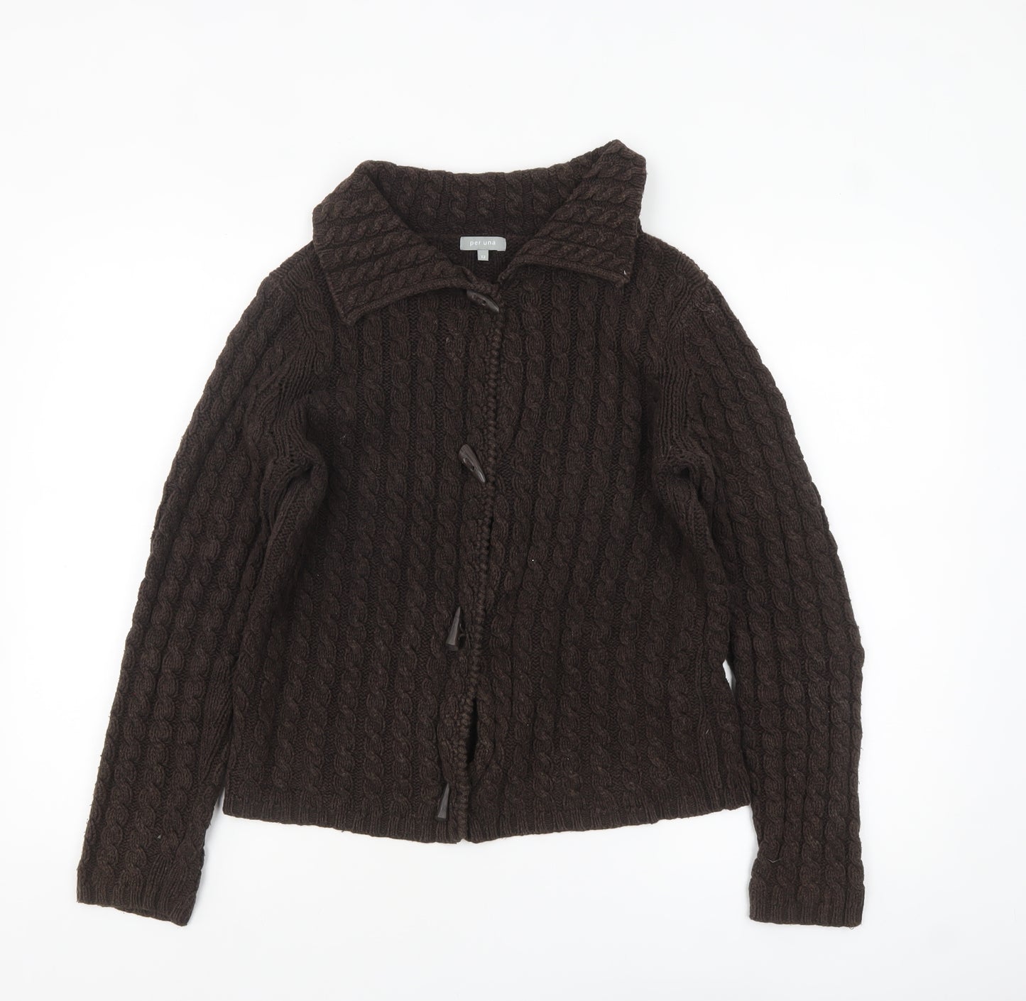 Marks and Spencer Per Una Women's Brown Collared Cable Knit Cardigan Size 12