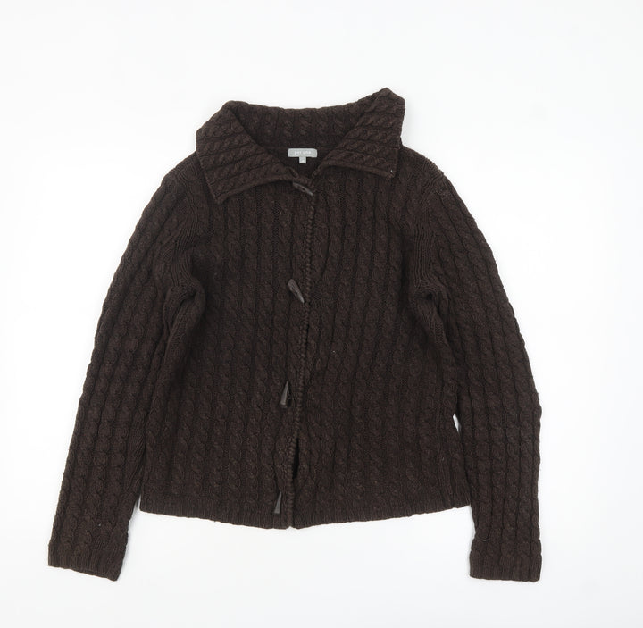 Marks and Spencer Per Una Women's Brown Collared Cable Knit Cardigan Size 12