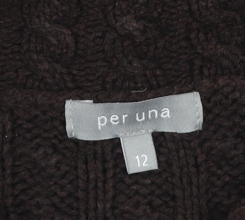 Marks and Spencer Per Una Women's Brown Collared Cable Knit Cardigan Size 12