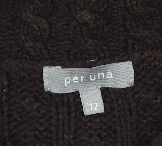 Marks and Spencer Per Una Women's Brown Collared Cable Knit Cardigan Size 12