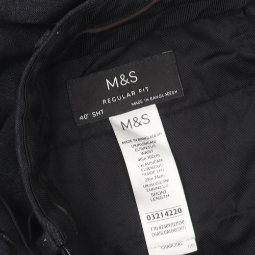 Marks and Spencer Men's Grey Regular Fit Trousers 40W 29L