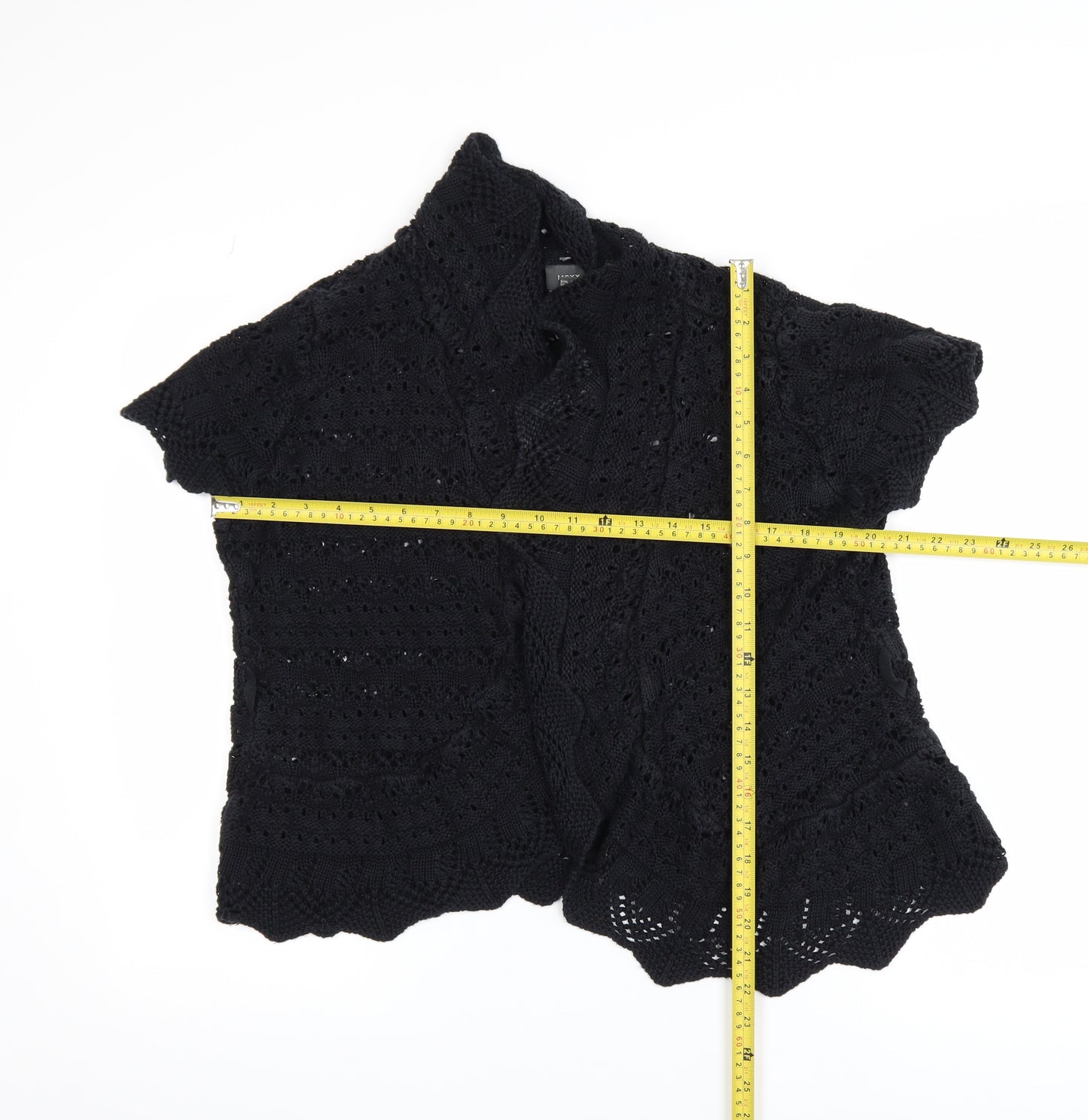 Mexx Women’s Black Crochet Open Knit Short Sleeve Cardigan 2XL