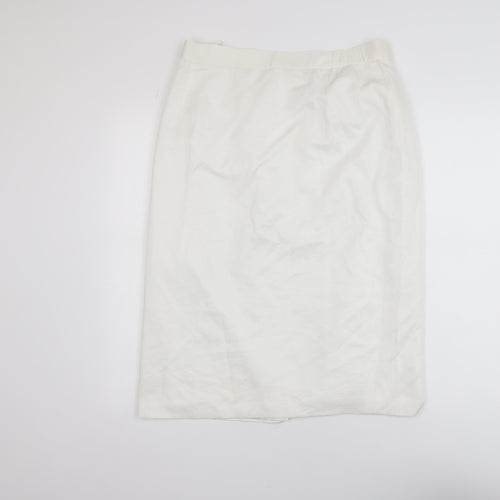 lady-f Women's White Knee Length Pencil Skirt Size 16 Viscose Blend