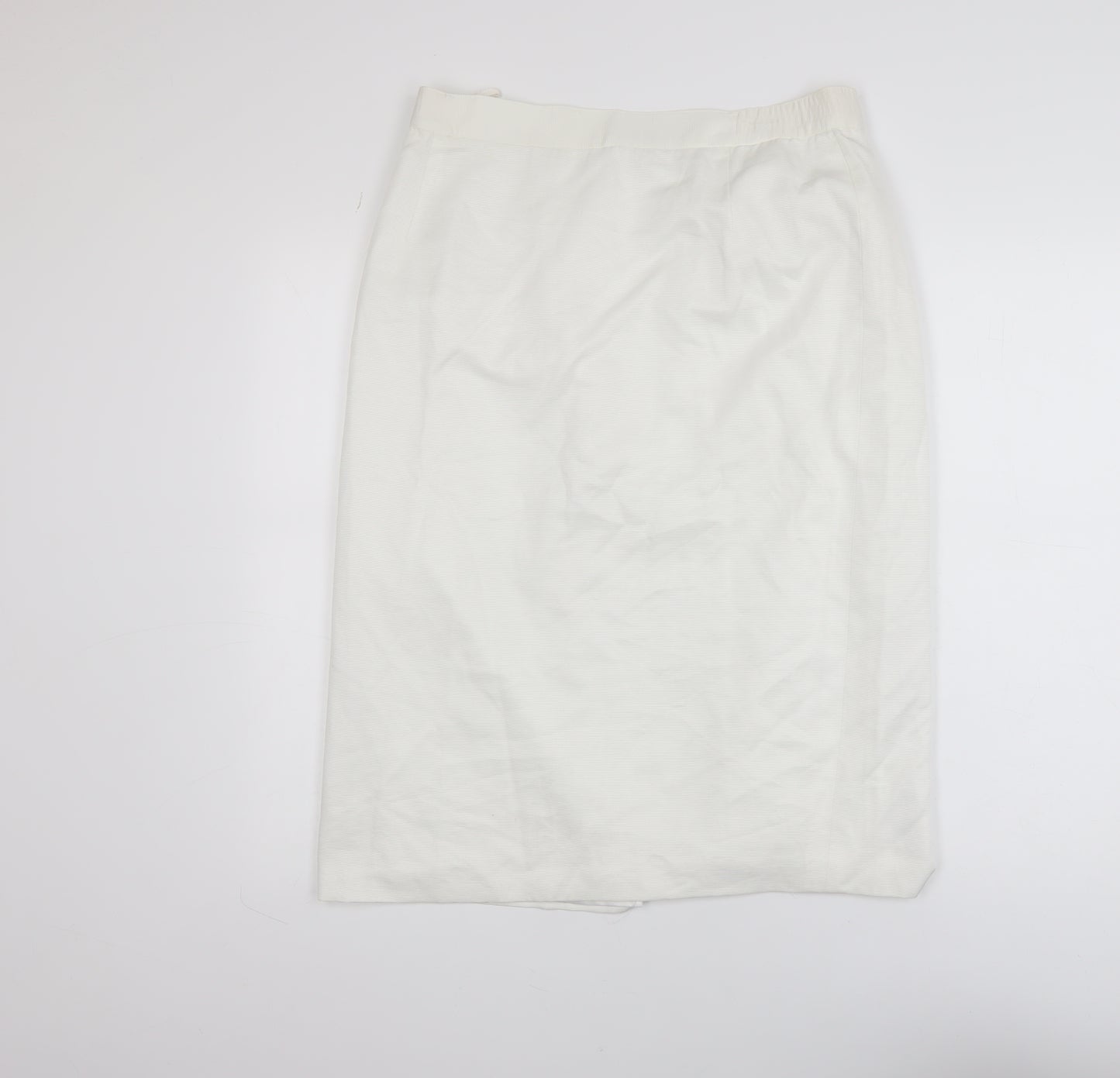 lady-f Women's White Knee Length Pencil Skirt Size 16 Viscose Blend